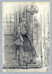 32794 Afbeelding van een staande vrouw in Friese klederdracht in een interieur.